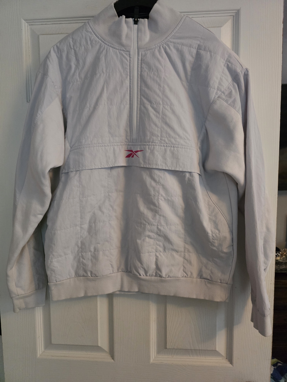 Reebok White Half-Zip Kids Pullover with Pink Logo